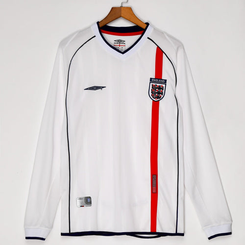 2002 England Home Retro Long Sleeve Jersey